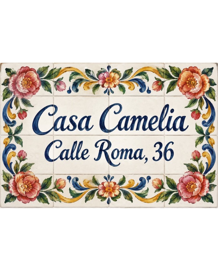 Rótulo de casa pintado a mano: Casa Camelia PER008, Hispalcerámica